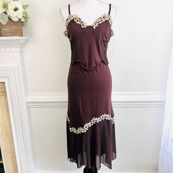 SHEIN Brown Floral Trim Skirt Set - Picture 1 of 7